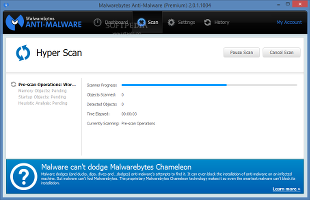 Showing the Malwarebytes Anti-Malware Premium Hyper Scan mode